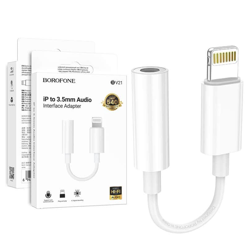 Borofone BV21 82mm Lightning to 3.5mm Audio Aux Headphone Jack Adapter (White) Borofone BV21 82mm Lightning to 3.5mm Audio Aux Headphone Jack Adapter (White)